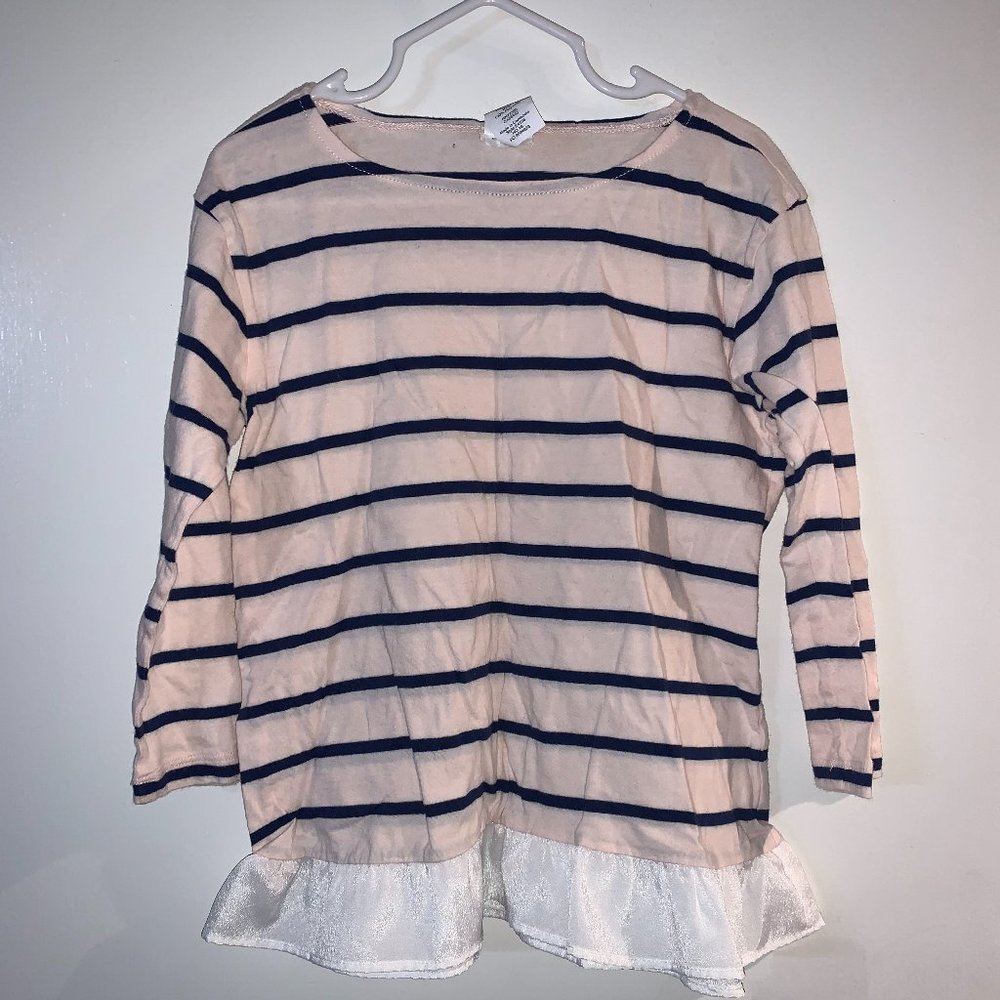 Girls Pink & Navy Stiped Long Sleeve Blouse